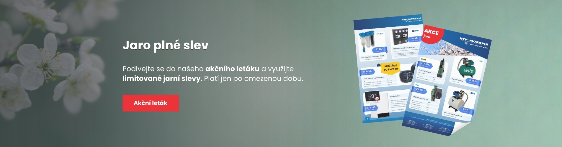 Banner s jarní akcí a odkazem na akční leták se slevami