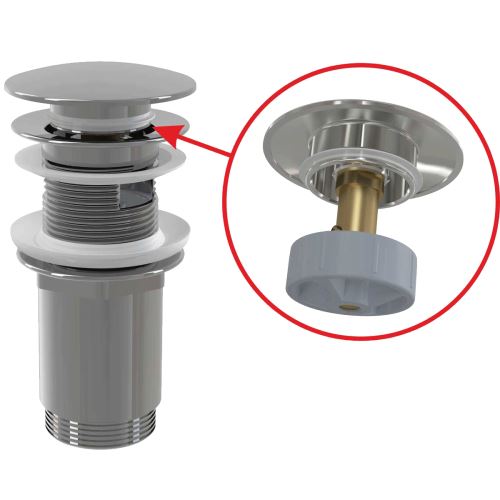 Výpust umyvadlová CLICK/CLACK 5/4" celokovová s přepadem, velká zátka